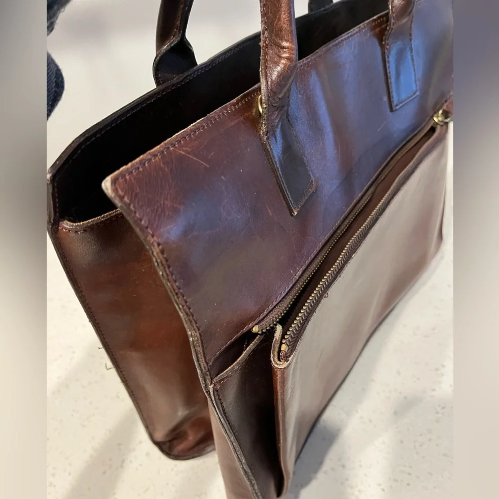 G.H. Bass brown leather tote purse bag brief case - Picture 3 of 12